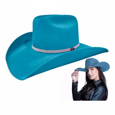 Chapéu Aveludado WesterMcAllen Country Americano Boiadeira Azul Tiffany