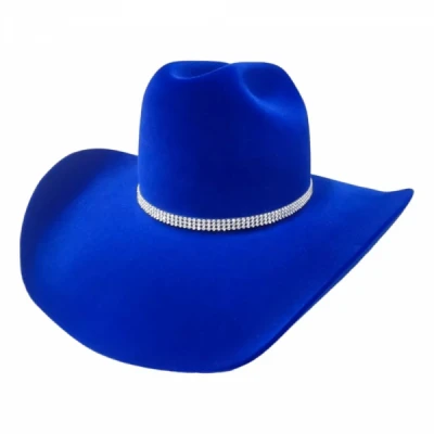 Chapéu Aveludado WesterMcAllen Country Americano Boiadeira Azul Jeans Strass